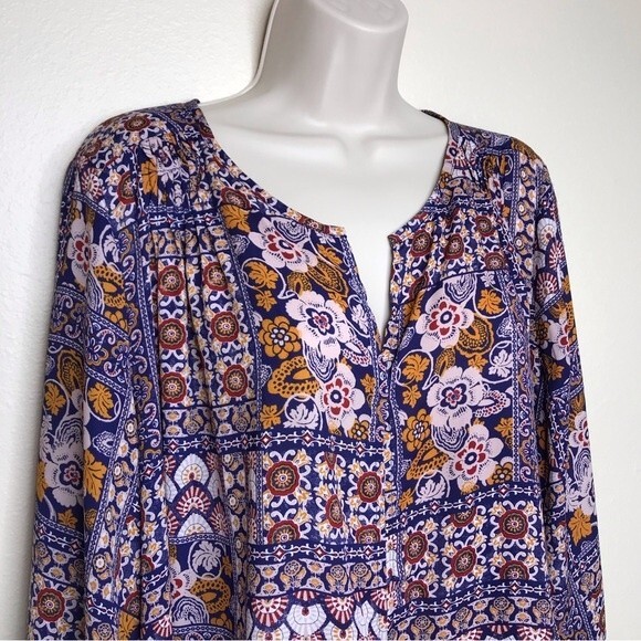 Collective Concepts Print Boho Tie Front Long Sleeve Blouse Womens Size XL - Picture 2 of 12